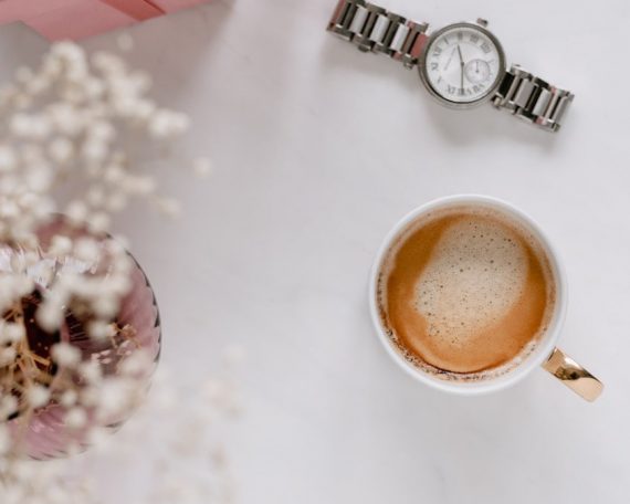 Casual coffee time from top view
